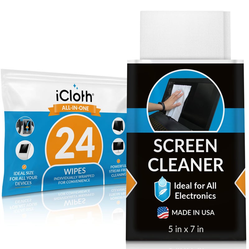 iCloth Screen Cleaner Wipes by iCloth â€“ Individually Wrapped â€“ Travel Size â€“ Streak-Free (24 Large Wipes) - Image 1